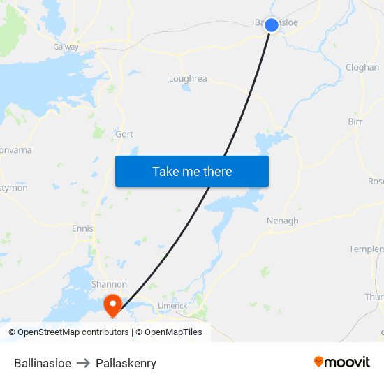 Ballinasloe to Pallaskenry map