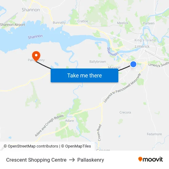 Crescent Shopping Centre to Pallaskenry map