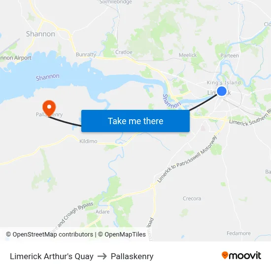Limerick Arthur's Quay to Pallaskenry map