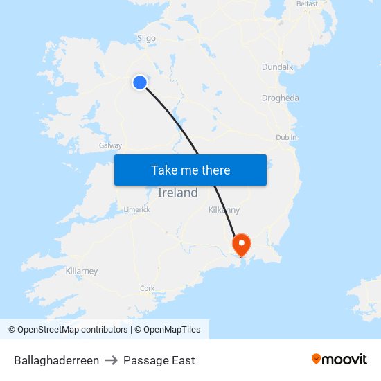 Ballaghaderreen to Passage East map