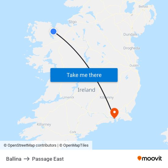 Ballina to Passage East map
