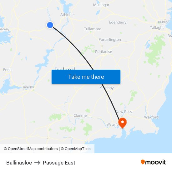 Ballinasloe to Passage East map