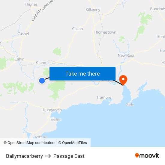 Ballymacarberry to Passage East map