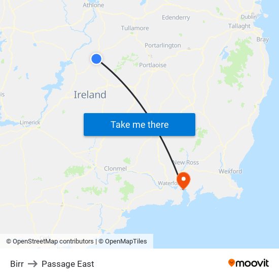 Birr to Passage East map