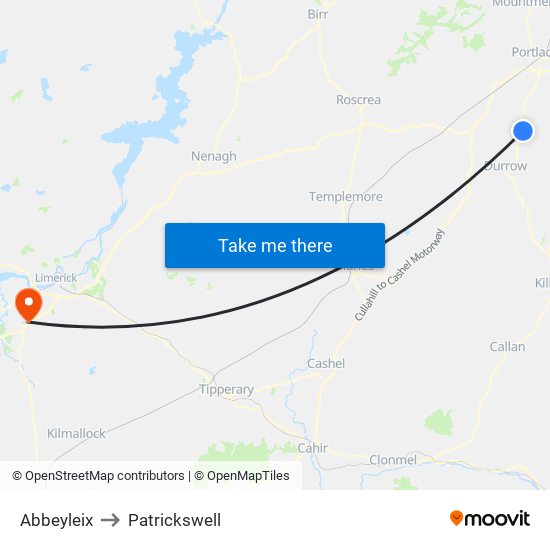Abbeyleix to Patrickswell map