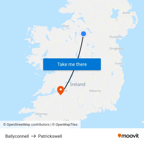 Ballyconnell to Patrickswell map