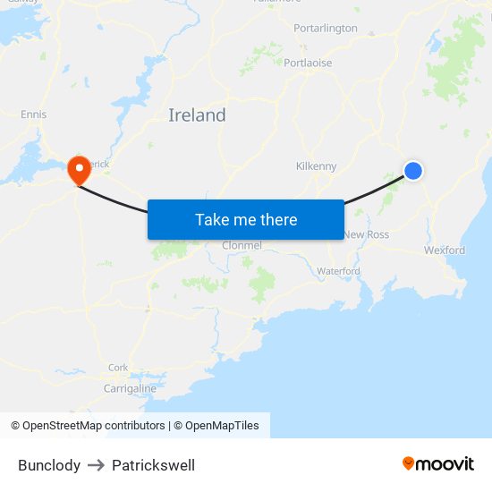 Bunclody to Patrickswell map