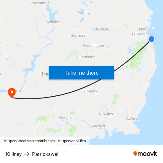 Killiney to Patrickswell map