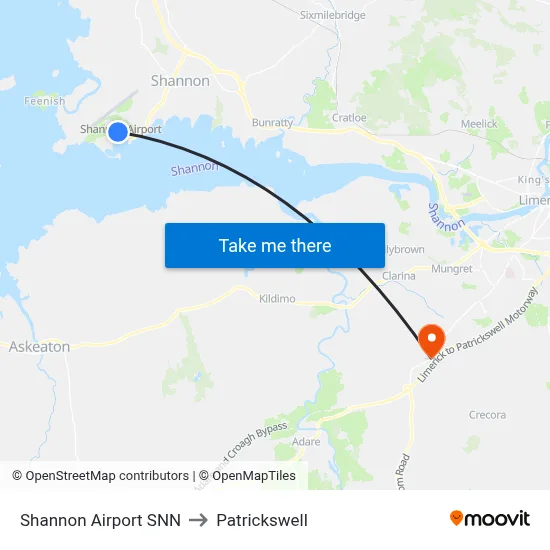 Shannon Airport SNN to Patrickswell map