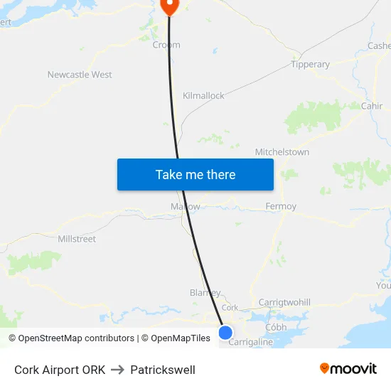 Cork Airport ORK to Patrickswell map