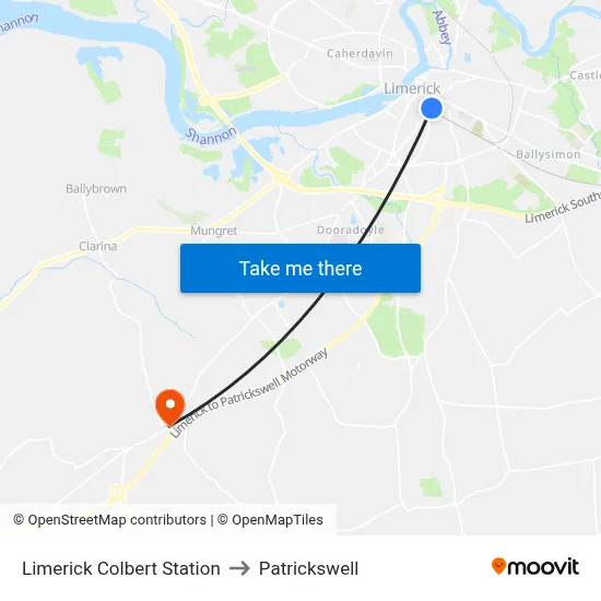 Limerick Colbert Station to Patrickswell map