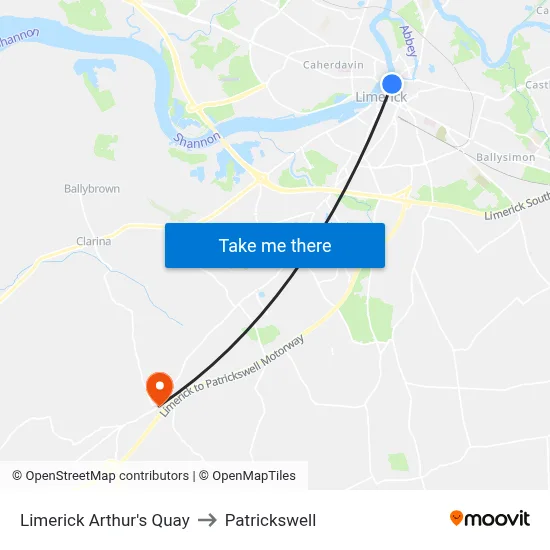 Limerick Arthur's Quay to Patrickswell map