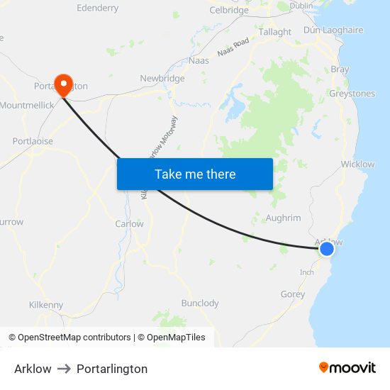 Arklow to Portarlington map