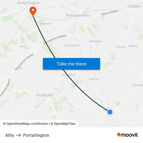 Athy to Portarlington map