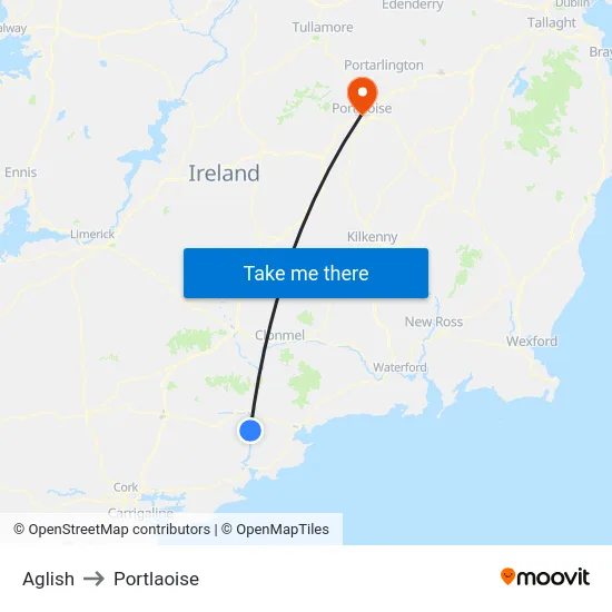Aglish to Portlaoise map
