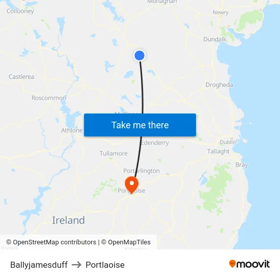 Ballyjamesduff to Portlaoise map