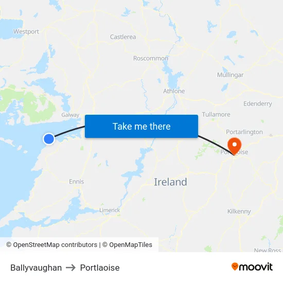 Ballyvaughan to Portlaoise map