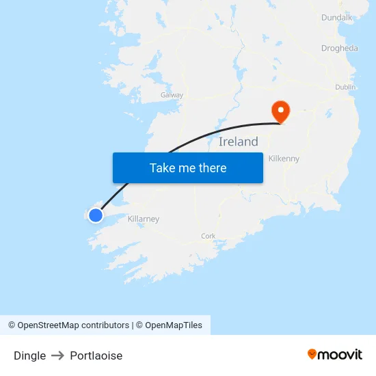 Dingle to Portlaoise map