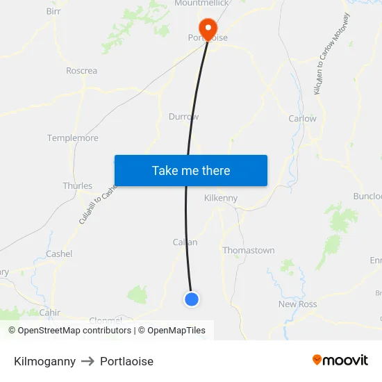 Kilmoganny to Portlaoise map