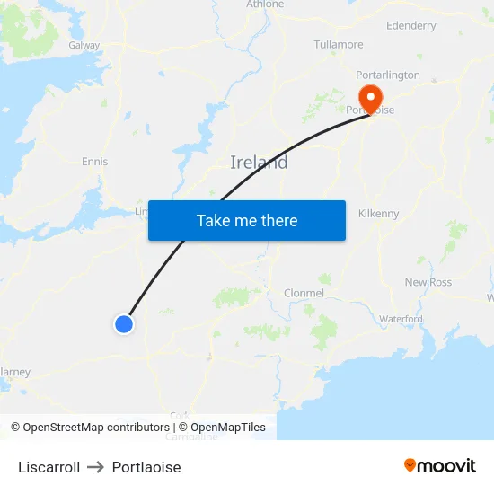 Liscarroll to Portlaoise map