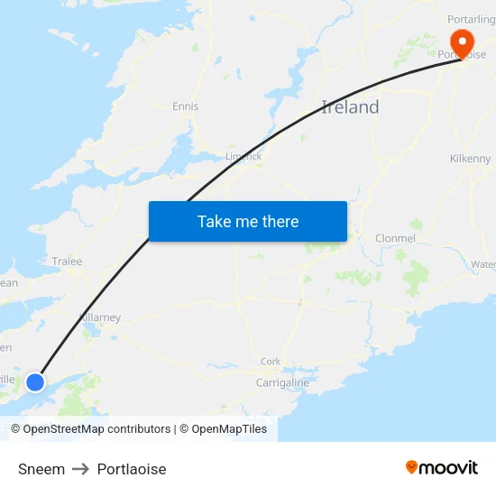 Sneem to Portlaoise map