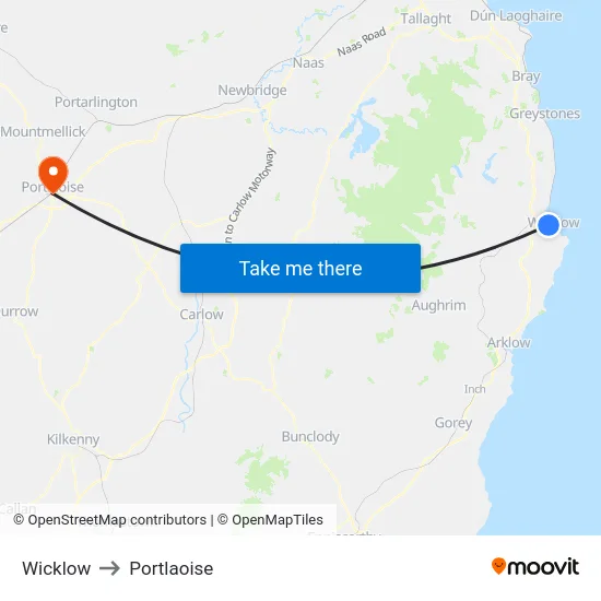 Wicklow to Portlaoise map