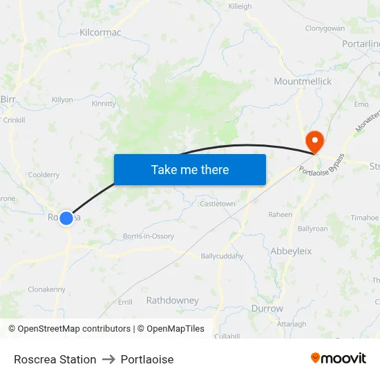 Roscrea Station to Portlaoise map