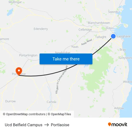 Ucd Belfield Campus to Portlaoise map