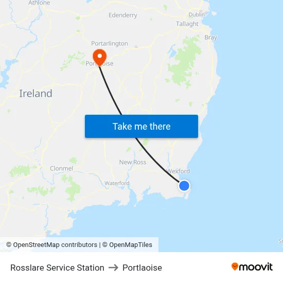 Rosslare Service Station to Portlaoise map