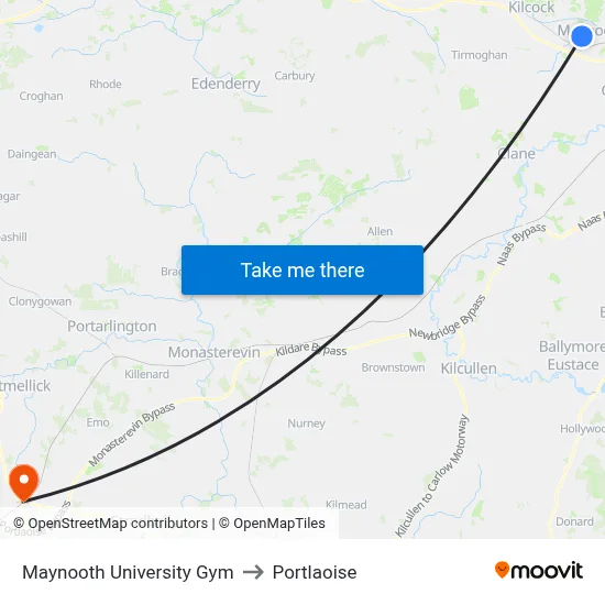 Maynooth University Gym to Portlaoise map