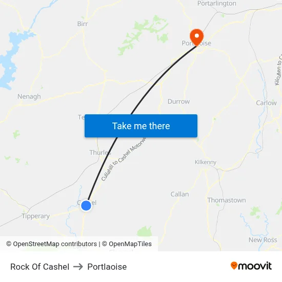 Rock Of Cashel to Portlaoise map