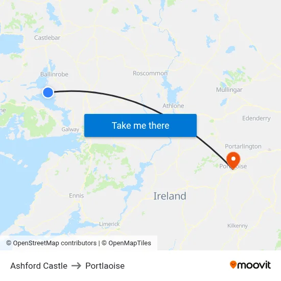 Ashford Castle to Portlaoise map