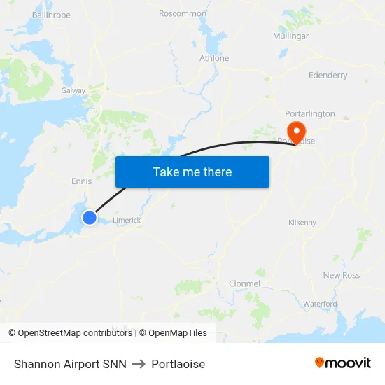 Shannon Airport SNN to Portlaoise map