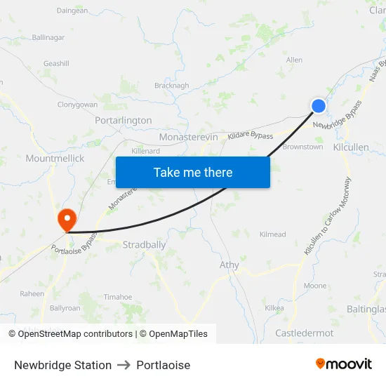 Newbridge Station to Portlaoise map
