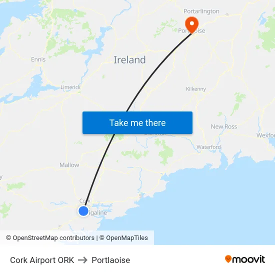 Cork Airport ORK to Portlaoise map
