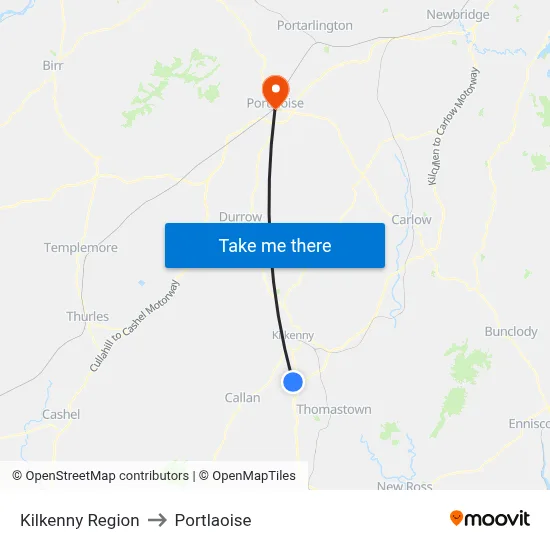 Kilkenny Region to Portlaoise map