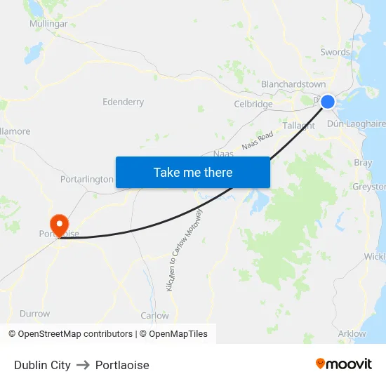 Dublin City to Portlaoise map
