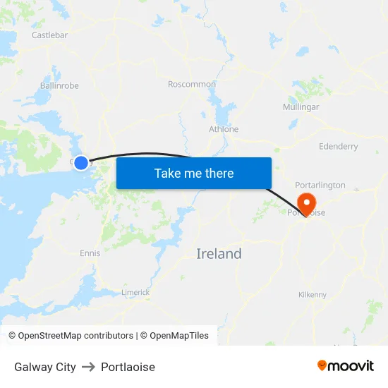 Galway City to Portlaoise map