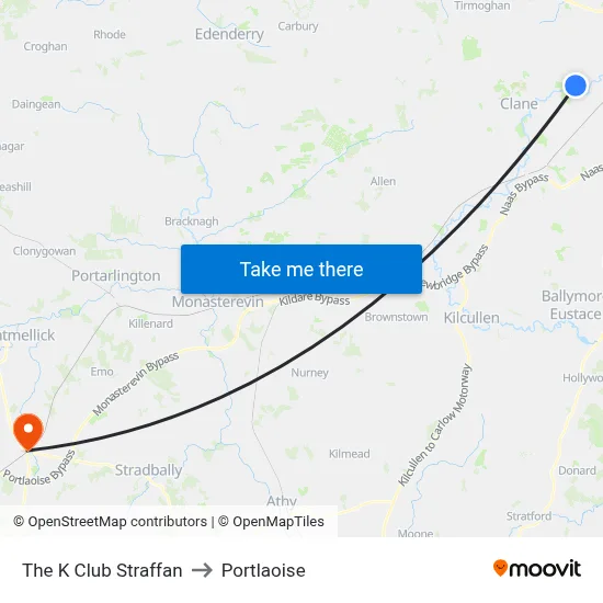 The K Club Straffan to Portlaoise map