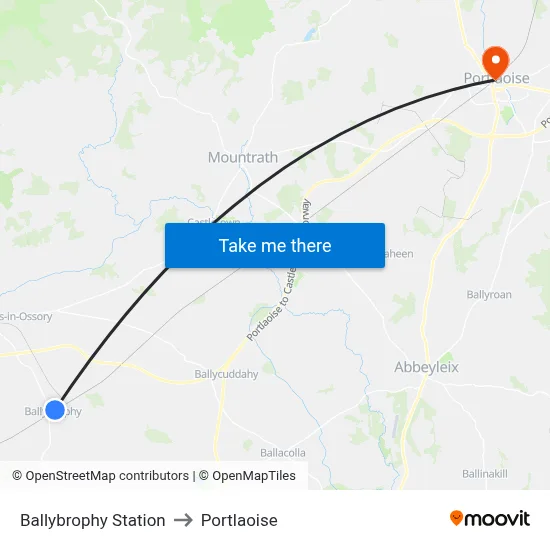 Ballybrophy Station to Portlaoise map