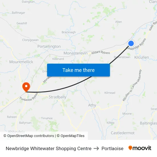 Newbridge Whitewater Shopping Centre to Portlaoise map