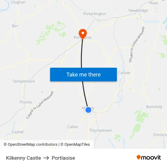 Kilkenny Castle to Portlaoise map
