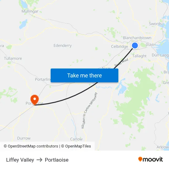 Liffey Valley to Portlaoise map