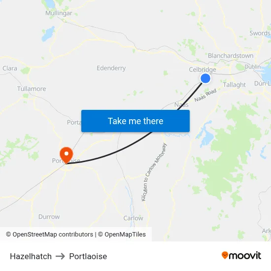 Hazelhatch to Portlaoise map