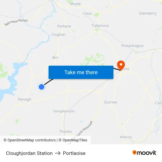 Cloughjordan Station to Portlaoise map