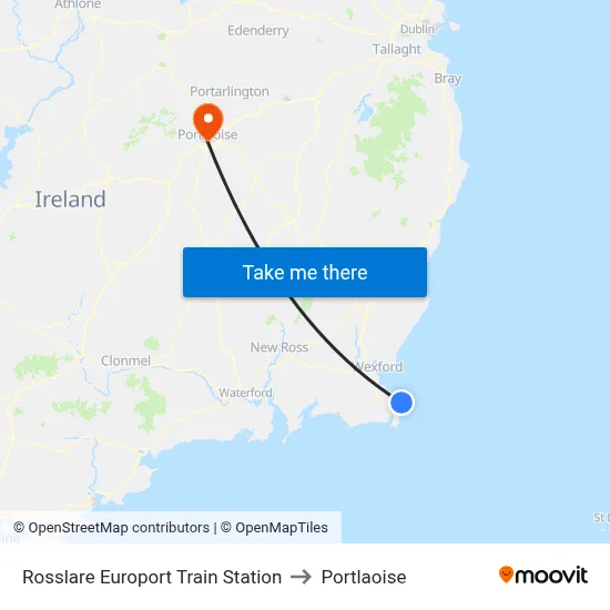 Rosslare Europort Train Station to Portlaoise map