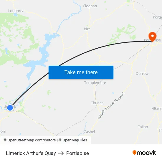 Limerick Arthur's Quay to Portlaoise map