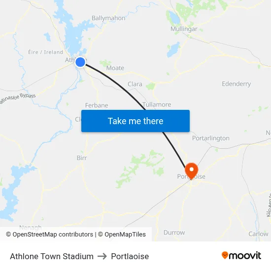 Athlone Town Stadium to Portlaoise map