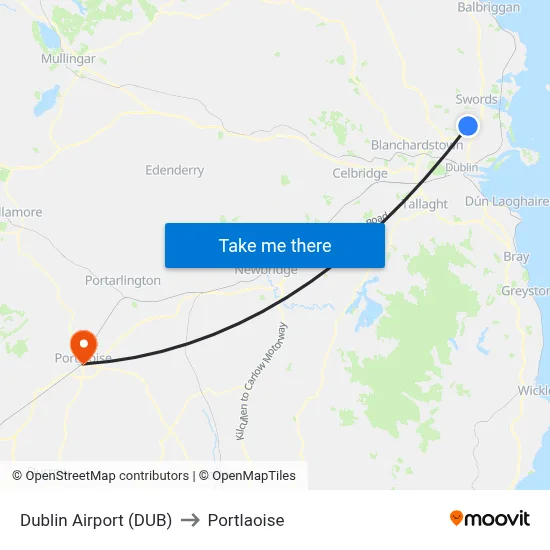 Dublin Airport (DUB) to Portlaoise map