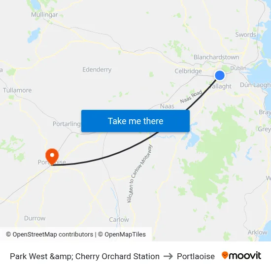 Park West &amp; Cherry Orchard Station to Portlaoise map